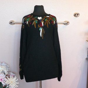Black Silk Sequin Sweater- Size M
